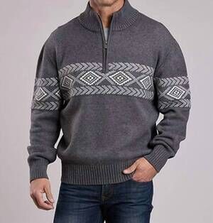 NEW STETSON men's western long sleeve sweater in grey